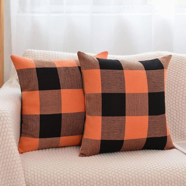 Set of 2 Buffalo Check Plaid Halloween Pillow Covers, Farmhouse Pillow Cases Cot