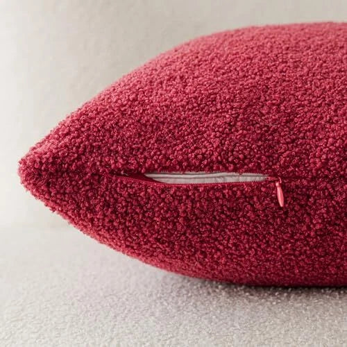 Pack of 2, Curly Faux Fur Decorative Throw Pillow 12"x20",2 Pieces Burgundy