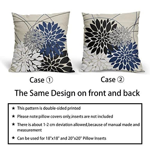 Pillow Covers 18x18 Inch Dahlia Flower White 18" x 18" (Pack of 2) Black Blue