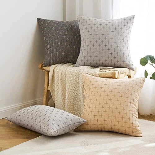 Pack of 2 Decorative Burlap Linen Throw Pillow 18" x 18" (Pack of 2) Dark Grey
