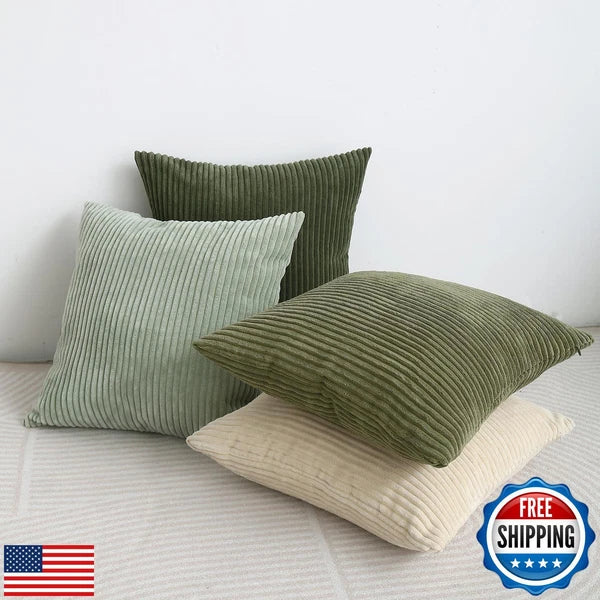 Pack of 2 Olive Green Corduroy Decorative Throw Pillow Covers 12x20 Inch Stri