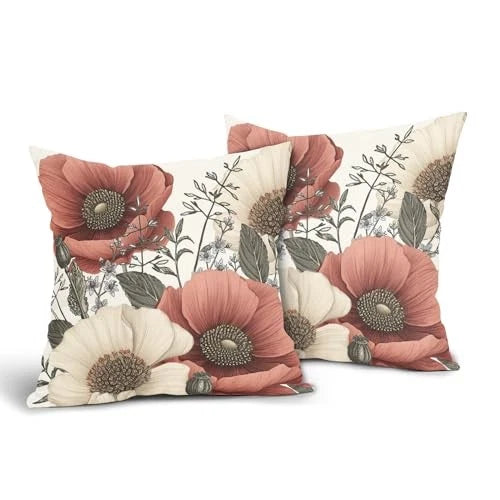 Vintage Flower Pillow Covers 18x18 Inch 18" x 18" (Pack of 2) Vintage Floral