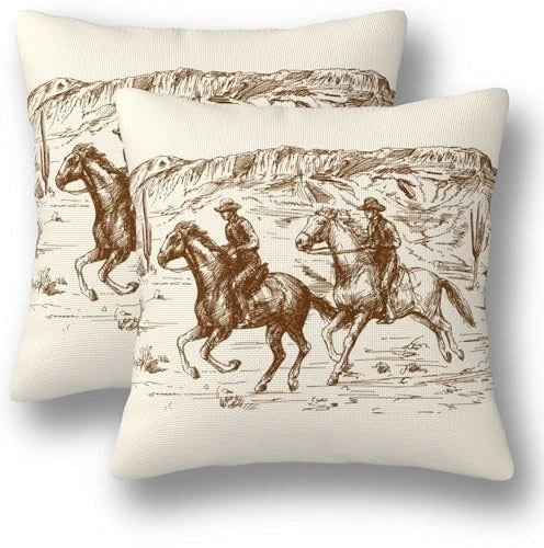 Western Desert Throw Pillow Covers 20x20 Set 20" x 20" (Pack of 2) Beige Brown