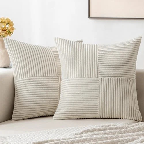 Corduroy Pillow Covers Pack of 2 Boho Decorative 16" x 16" (Pack of 2) Beige