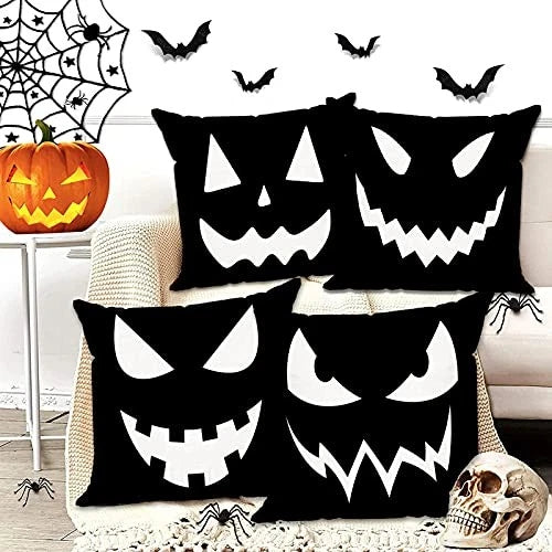 Pillow Covers Set of 4 Home Outdoor Decorative Halloween Black and Pumpkin