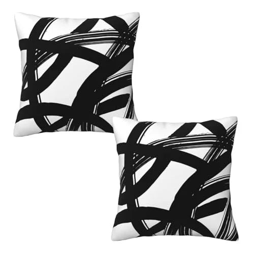 Throw Pillow Covers 16x16 in Set 16" x 16" (Pack of 2) Black and White Striped