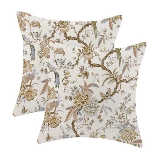 Spring Floral Birds Pillow Covers 18 18" x 18" (Pack of 2) Brown Flower Birds