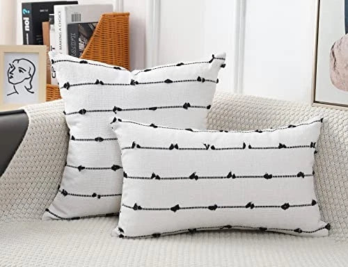 Set of 2 Boho Throw Pillow Covers 22x22,Off White 22" x 22" (Pack of 2) Black