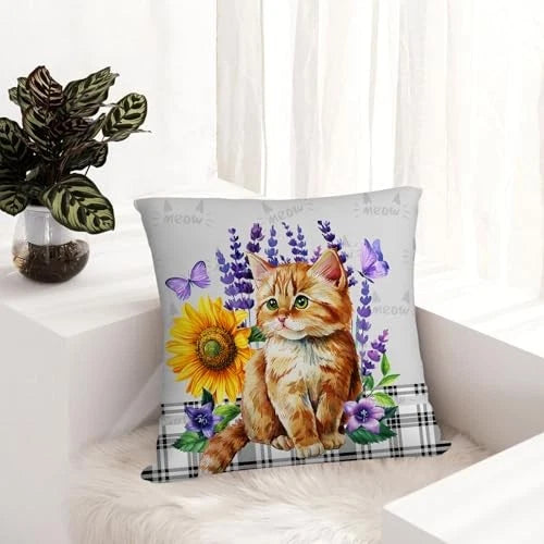 Pillow Covers 18x18 Inch Set of 2 Sunflower 18" x 18" (Pack of 2) Cute Cat
