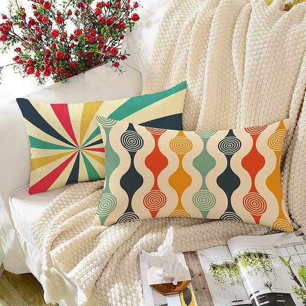 Rainbow Colours Printed Cotton Canvas Rectangular Cushion Covers, Set of 2 12x18