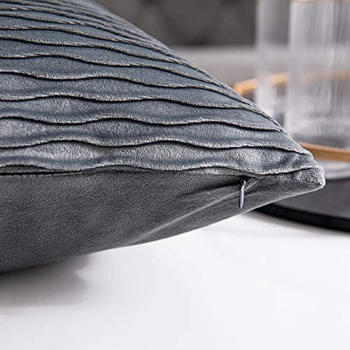 Striped Decorative Pillow Cases: 2 Pack 12x20 Inch 20" x 12" (Pack of 2) Grey