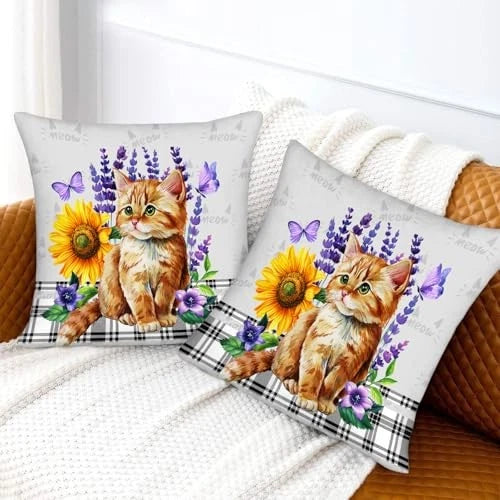 Pillow Covers 18x18 Inch Set of 2 Sunflower 18" x 18" (Pack of 2) Cute Cat