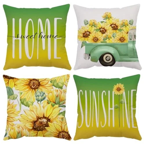 Spring Summer Pillow Covers 18x18 Set of 4 Sunflower 18*18 inch B-summer 14