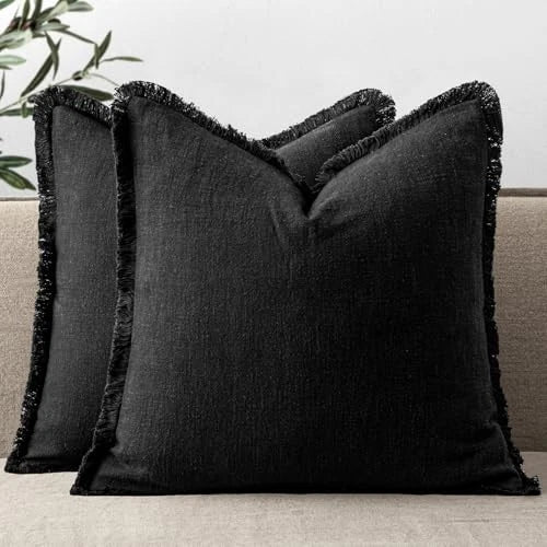 Set of 2 Decorative Throw Pillow Covers 18×18 Inch 18" x 18" (Pack of 2) Black