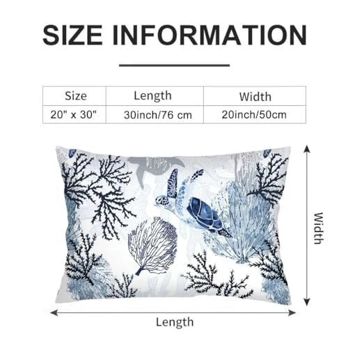 Sea Turtle Pillow Cover Queen Size Set of 2 Coastal Beach Ocean White Blue