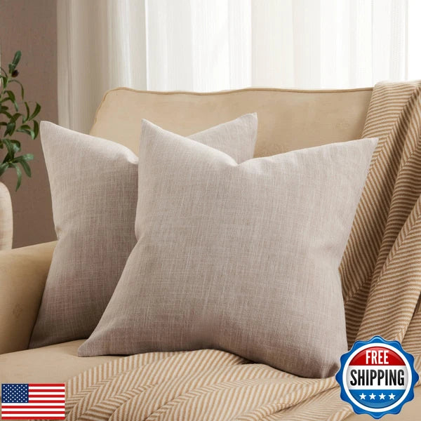 ZeeMart Rustic Linen Throw Pillow Covers Set of 2, 20x20 Inch Taupe, Farmhous