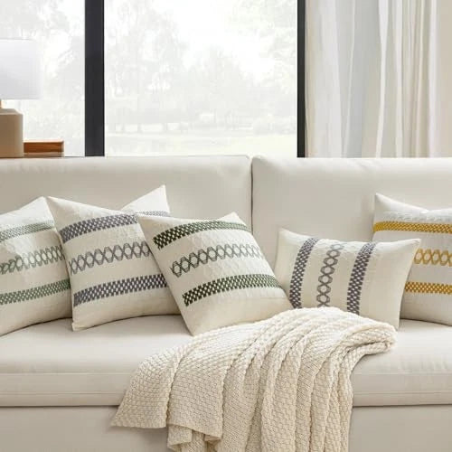Set of 2 Boho Decorative Pillow Covers 18x18 Inch 18" x 18" (Pack of 2) Gray