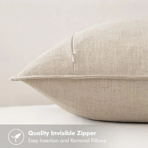 Decorative Linen Euro Sham Pillow 24" x 24" (Pack of 2) 2 Natural Beige