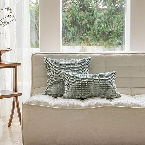 Spring Pillow Covers 24 x 24 Striped Corduroy 24" x 24" (Pack of 2) Sage Green