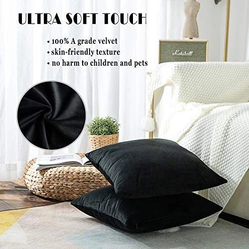 Pack of 2 Cozy Velvet Pillow Covers Square 22" x 22" (Pack of 2) Black