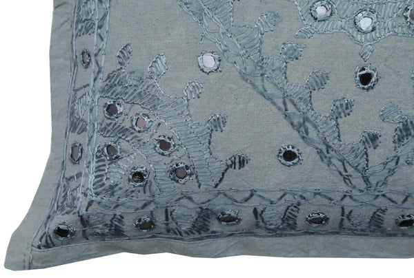 16" Decorative Mirror Embroidered Pucca Cushion Pillow-Cover Sofa Throw Blue