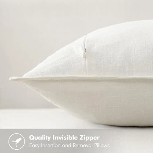 Decorative Linen Pillow Covers 20x20 Inch 20" x 20" (Pack of 2) Cream White