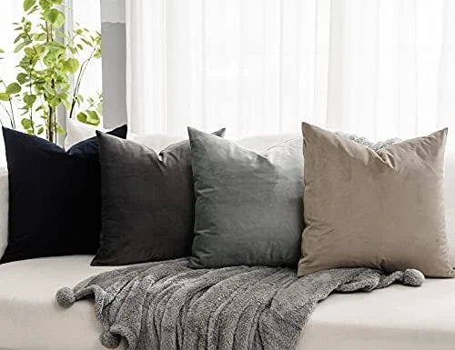 Soft Velvet Throw Pillow Covers 22x22 inch Set of 2 22" x 22" (Pack of 2) Black