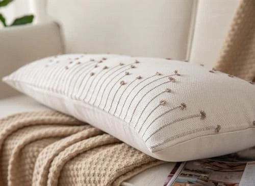 Boho Lumbar Pillow Cover 14x36 Long Pack of 1 14" x 36" (Pack of 1) Tan Beige