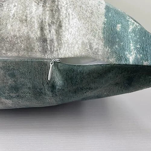 Teal Velvet Abstract Pillow Covers Set of 2 20" x 20" (Pack of 2) Grey&teal
