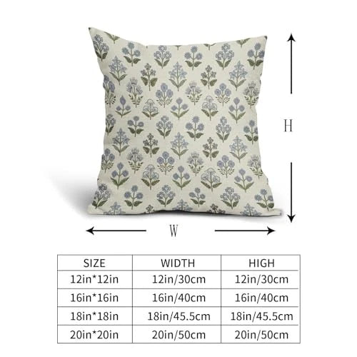 Block Print Pillow Covers 18x18 Inch Set of 2, 18" x 18" (Pack of 2) Blue Green