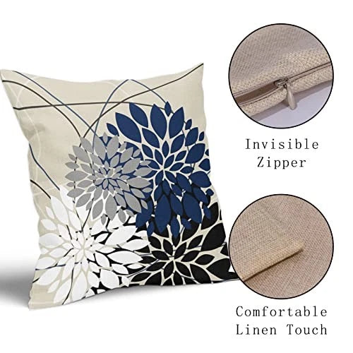 Pillow Covers 18x18 Inch Dahlia Flower White 18" x 18" (Pack of 2) Black Blue