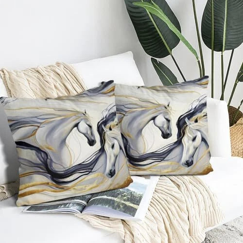 Abstract Throw Pillows Cover 18"x18" Set of 2, 18" x 18" (Pack of 2) Horse