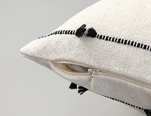 Set of 2 Boho Throw Pillow Covers 22x22,Off White 22" x 22" (Pack of 2) Black
