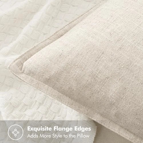 Decorative Linen Euro Sham Pillow 24" x 24" (Pack of 2) 2 Natural Beige