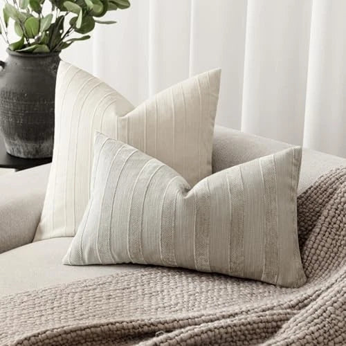 Set of 2 Decorative Striped Chenille Throw Pillow 22" x 22" (Pack of 2) Dove