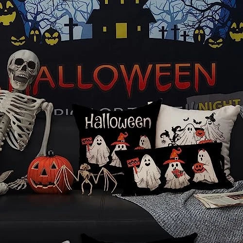 Halloween Pillow Covers 18x18 inch Set of 4 and 18" x 18" (Pack of 4) Black