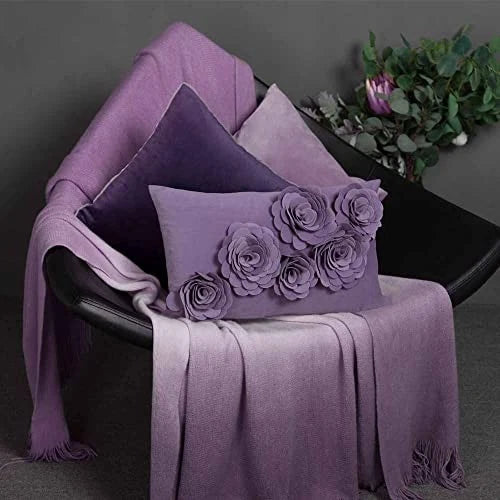 Flower Throw Pillow Covers Aesthetic Decorative Velvet Floral Accent Purple