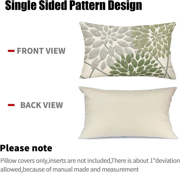 Sage Green Decorative Dahlia Boho Lumbar Pillow Covers 12X20 Inch, Geometric Flo