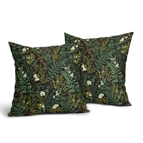 Green Plant Pillow Covers 18X18 Inch 18" x 18" (Pack of 2) Ns-fern-plant-black