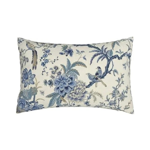 Spring Floral Birds Pillow Covers 12 x 12" x 20" (Pack of 2) Blue Flower Birds