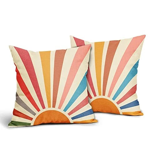 Boho Sun Sunshine Pillow Covers 18X18 Sunset 18" x 18" (Pack of 2) Rainbow
