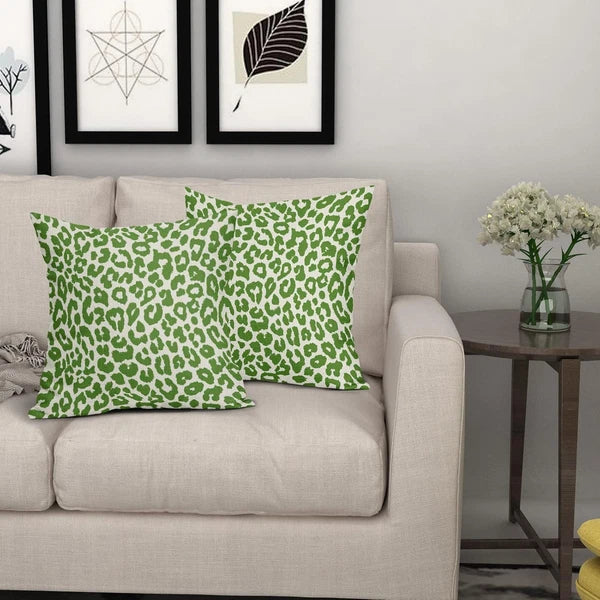 Lime Green Leopard Print Pillow Covers 18X18 Set of 2 Preppy Room Decor Cheetah