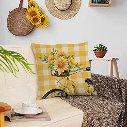 Set of 4 Sunflower Pillow Covers 18x18 Spring 18" x 18" (Pack of 4) B-summer 11