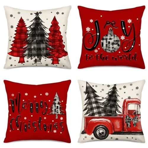 Merry Christmas Pillow Covers 20x20 Inch 20"x20" S Christmas Tree Red Truck