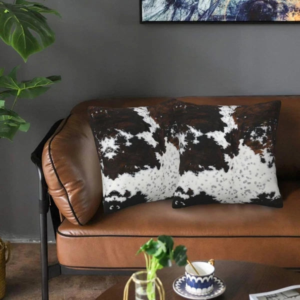 Western Brown Cow Print Pillow Covers 18X18 Set of 2, Cowfur Print Throw Pillow
