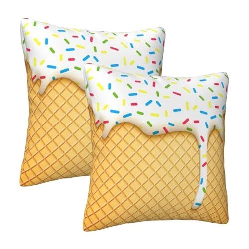 Ice Cream Pillow Covers 18x18 Set of 2, Yellow White Throw Pillow Covers