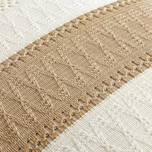 2 Packs Cotton Boho Throw Pillow Covers 20" x 20" (Pack of 2) Contrast/Brown