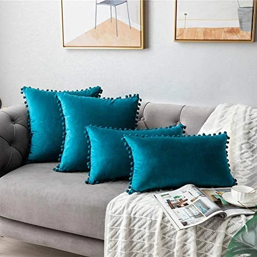 Throw Pillow Cases 12x20: 2 Pack Cozy Soft Pom 20" x 12" (Pack of 2) Turquoise