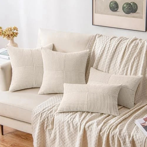 Corduroy Pillow Covers Pack of 2 Boho Decorative 16" x 16" (Pack of 2) Beige