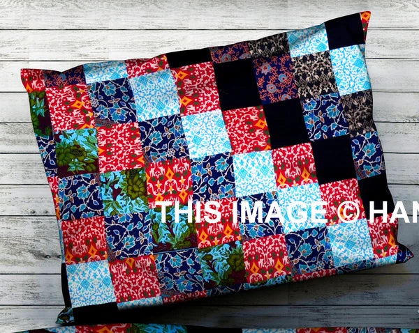 Patchwork Pillow Cover Indian Hand Print Pillow Sham Cotton Bed Sofa Decor Throw